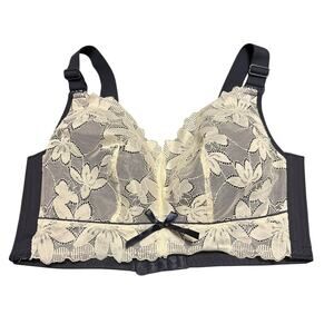 Agnes Orinda Navy Blue & Cream Lace Wire Free 4 Hook Bra Size 40D